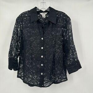Womens Vintage Dark Academia Black Lace Top Size MP Minimalist Animal Print